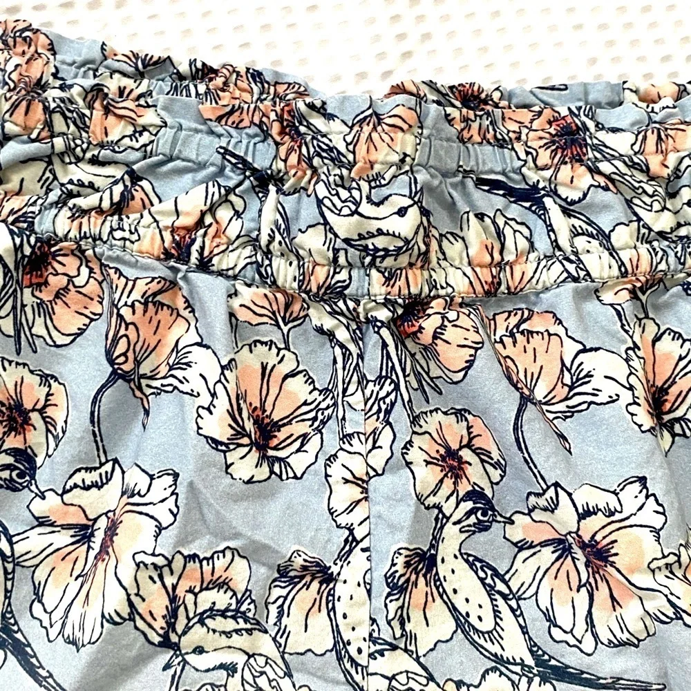 St Roche Bird Shorts Organic Cotton Floral Large White Blue Pink